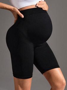 Women's Solid High Waist Gym Shorts, Breathable Comfortable Quick Drying Maternity Shorts, Maternity Sport & Outdoor Clothing for Indoor Outdoor Wear
