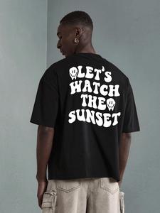 Men's Letter Print Round Neck Tee, Loose Casual Fashion Short Sleeve T-shirt for Summer, Men's Top for Daily Wear, Tropical