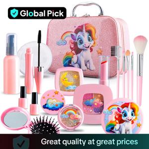 18pcs Unicorn Theme Kids Makeup Set, Style, Includes Brushes & Nail Polish, Safe & Fun, Perfect Gift for Girls Aged 3+