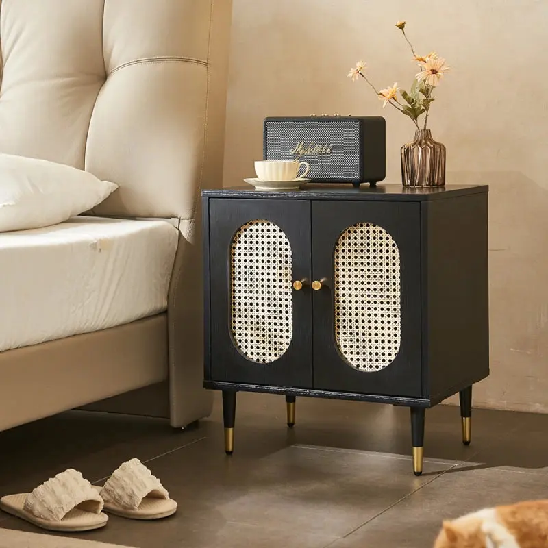 Lille 2 Door Rattan Bedside Cabinet - Black 1