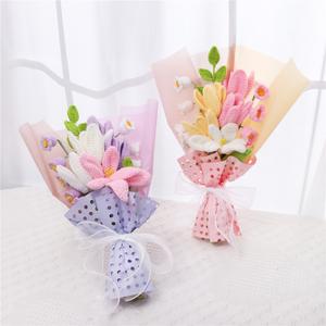 Crochet Flower Artificial Tulip Rose Bouquet for Family Friend Gift
