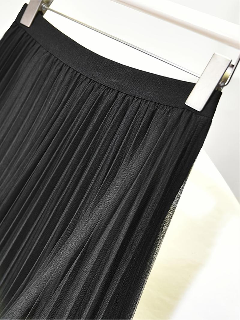 Product Introduction of Polly Pocket Skirt Women'S Chic A-Line Pleated Skirt, 100% Polyester Knit Fabric, Solid Color, Elastic Waist, All-Season, Breathable Mesh Lining, 24g/m² - Elegant Midi Skirt 6