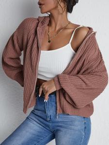 Women's Zipper Up Hooded Casual Cardigan Sweater, Autumn/Winter Long Sleeve Solid Color Cable Knit Fashion Loose Fit Soft Cozy Stylish Knit Cardigan, Women Fall Outfit, Winter Sweater for Women, Cute Knitwear for Women, Fall knitted Outerwear