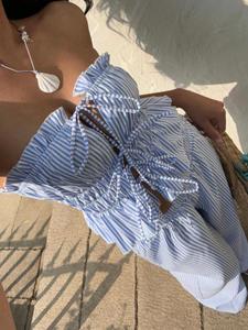 Two-Piece Set Women's Striped Print Tie Front Tube Top & Wide Leg Pants Set, Elegant Fashion Casual Two-piece for Daily Outdoor Wear, Ladies Clothes for Summer, Suits, Casual Matching Set