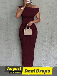 Women's Solid Color Bodycon Ruched Dress, Lady Formal Elegant Fashion Casual Slim Sleeveless Dress for Party Dating Wear, Chic Women Dress for Summer, Women's Clothing, Date Night Dresses, Womenswear, Minimalist Gowns