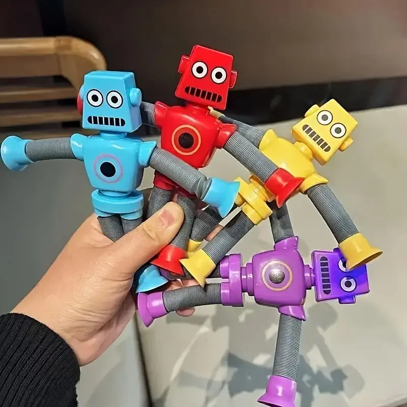 A Set of 12 Elastic Robot Toys with Suction Cups, Available in Four Colors, Perfect for Stress Relief Or As Decorative Items for The Home, Making Them a Great Gift. 0