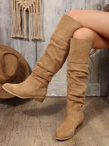 Women's Fashionable Solid Color Pointed Toe Knee Boots, Casual Western Style Boots for Daily Wear, Trendy All-match Boots for Fall & Winter