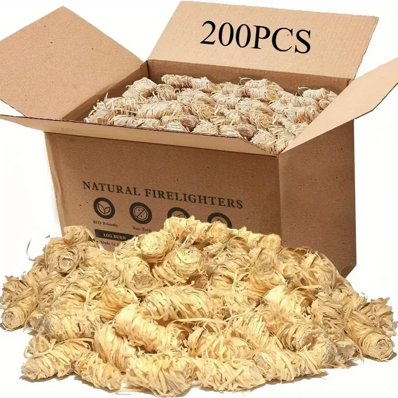 200 Pack Wax-Coated Wood Wool Lighting Blocks | Eco-Friendly Ignition Aids for BBQ, Stove & Fire Pit | 2.4kg Long-Lasting Bundle