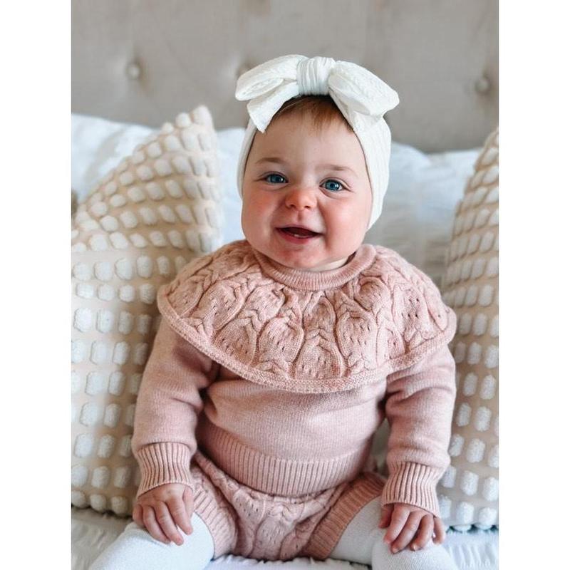 White Cable Knit Larger Bow Headband 3