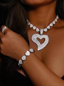 Luxury Rhinestone Decorated Heart Design Necklace & Bracelet (2pcs/set), Gorgeous Fashion Jewelry Set for Women & Girls, Elegant All-match Fashion Accessories for Daily Wear, Chic Gift, Glamour Set