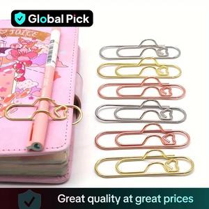 Random Color Metal Fixed Pen Clip, 6 Counts Durable Cute Pen Buckle, Paper Clip with Pen Buckle, Journal Diary Accessories, Stationery Accessories, Fastener Clip