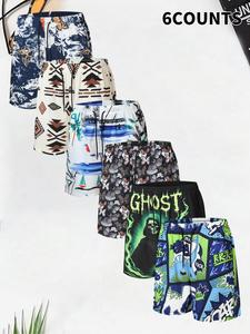 Men's Regular Fit Floral & Letter Print Boxer Briefs, Casual Comfy Breathable Shorts for Summer, Men's Underwear for Daily Wear