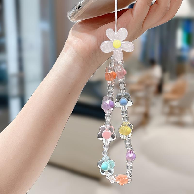Colorful Flower Phone Strap, Fashionable Chain Pendant, Bead Bracelet, Flower Strap, Suitable for IPhone/Samsung Universal Accessories, Cute Phone Lanyard Bag Pendant, New Phone Case Lanyard, Perfect Gift for Girls 2