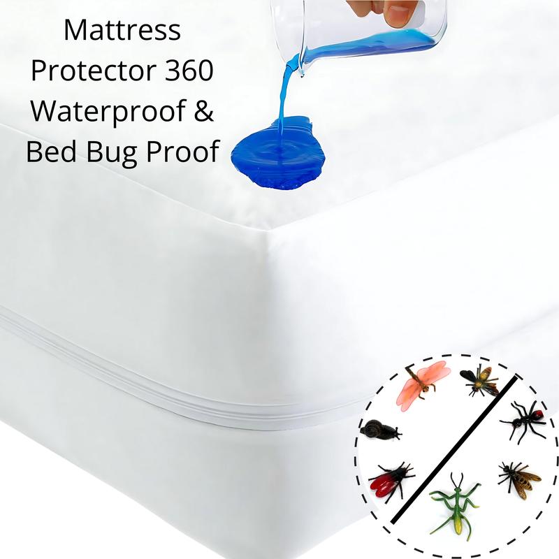 Waterproof 6 sided Encasement  Zipped Mattress Protector cover, Bed Bug Proof ,30cm Fitted Skirt for Kids and Adults Bedding White All Size 1