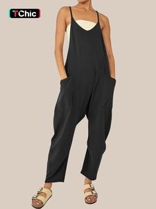 Women's Solid Color Pocket V Neck Overall Jumpsuit without Tube Top, Casual Basic Adjustable Spaghetti Strap Sleeveless Overall Jumpsuit for Summer, Fashion Women's Clothing for Daily Wear, Casual Comfy Jumpsuit