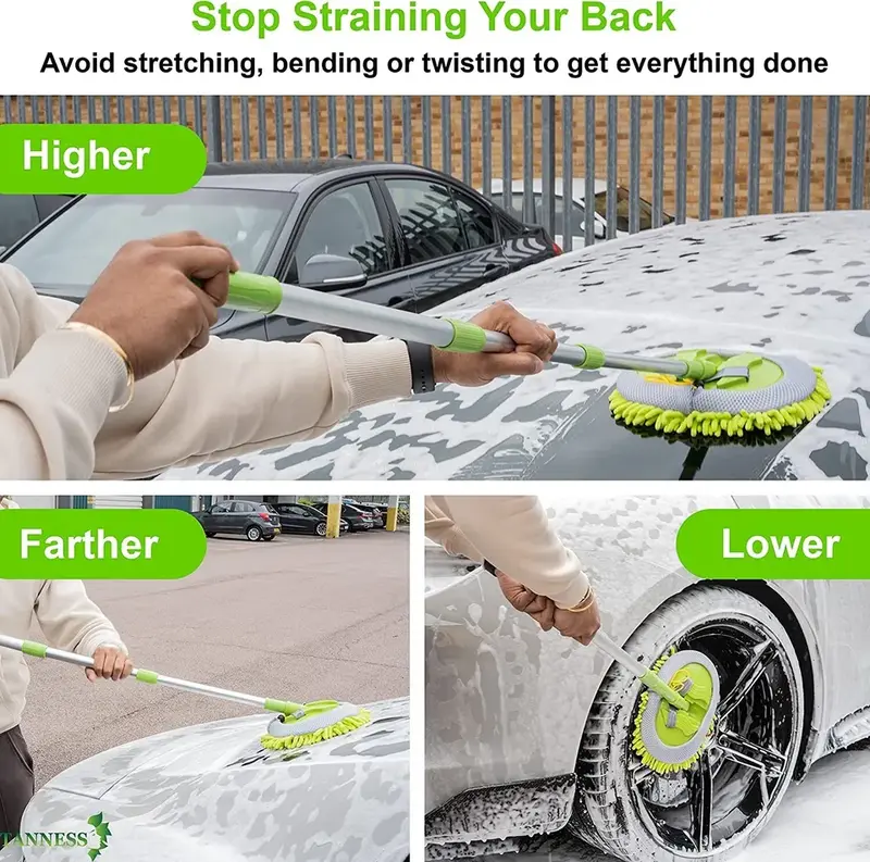 Telescopic Car Cleaning Brush Microfiber Mop Wash Kit Scratch 2x Mittens 1