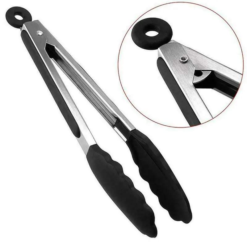 2X Kitchen Cooking Tongs Salad Serving Barbecue tools Stainless Handle Utensil 1