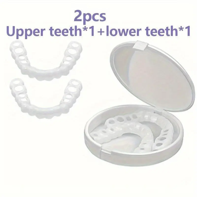 2pcs Comfortable And Flexible White Denture Veneers With Upper And Lower Denture Accessories, Unisex, Easy-to-Wear Dental Accessories - The Ultimate Denture Veneer Solution To Boost Your Confidence Oral 4