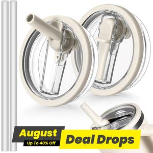 Tumbler Flip Straw Spout Lid Replacement, 2 Counts Spill Proof Splash Resistant Mug Lids with 2 Straw, Splashresistant Reusable Leak Proof Quencher Beverage Tumbler Cover for Stanley Cup Accessories, Drinkware