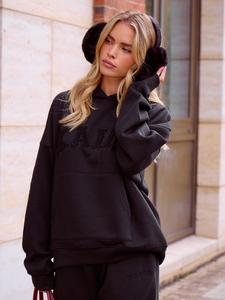 Kaiia Slogan Oversized Hoodie Black on Black