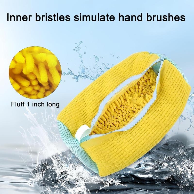 Shoe Washing Machine Bag with Zipper Hook - Reusable Lightweight Portable, Fluffy Fibers 360° Wrap-Around Cleaning (2PCS) 5