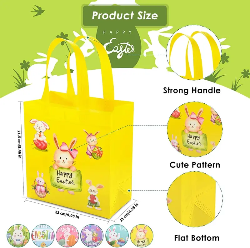 Easter Gift Bags for Kids, 6 Easter Bunny Egg Bags Non-Woven Reusable Bag with Handles for Kids Egg Hunt Party Supplies (6 PCS) 1