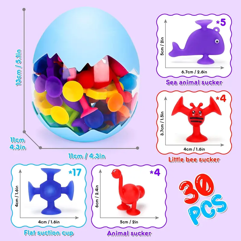 30-Pack Suction Cup Toys – Montessori Sensory Building Toys for Kids Ages 3+ | Silicone Bath & Travel Toys for Boys & Girls | Autism-Friendly, Educational STEM Toy for Toddlers & Children Aged 3 4 5 6 7 8 3