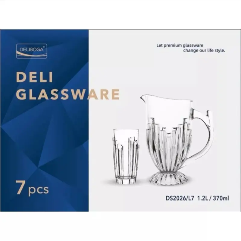 1.2L Glass Pitcher Water Jug Carafe With 6 Glasses Tumbler Juice Glassware Set