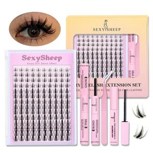 Manga C Curl Wet Look Eyelashes Extension Kit, Eyelash Clusters with Bond and Seal Eyelash Bond Glue & Tweezers & Remover, Eye Makeup Enhancement Tool for Women, Eyelashes Clusters, Eyelash Set, Cosmetic