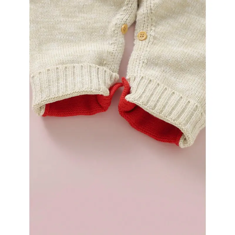 Baby Boy Cartoon Pattern Button Detail Raglan Sleeve Knit Jumpsuit for Christmas 2
