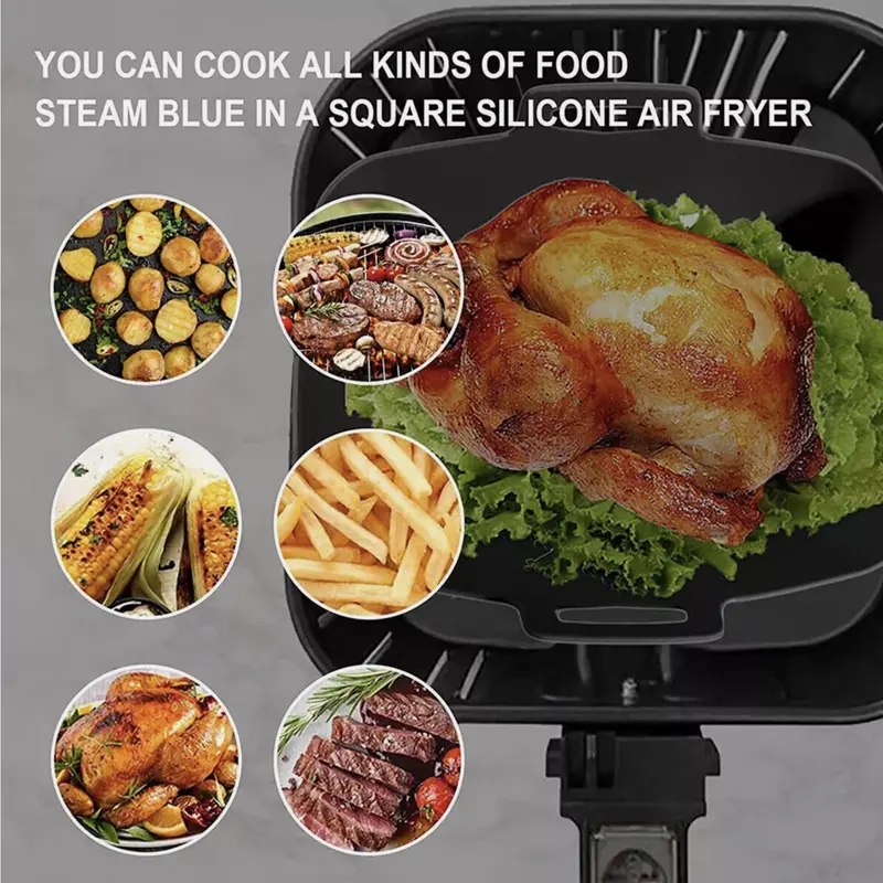 2 PCS Air Fryer Silica Gel Baking Pan Dual Basket Liner Handle baking oven New 3