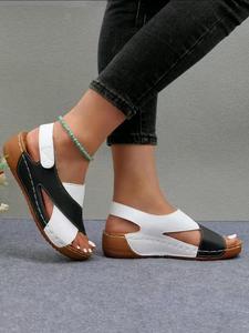 Women's Fashionable Plain Color Slingback Sandals,  Wedge Sandals, Casual Comfortable Platform Sandals for Summer, Lightweight Stitching Sandals for Daily Wear, Walking Shoes