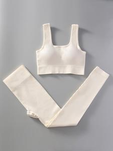 Women's 2pcs Solid Scoop Neck Crop Tank Top & High Waist Leggings Tracksuit Set, Sporty Breathable Outfits Tracksuits for Yoga Gym Workout, Summer Friday Set, Activewear, Athleisure Wear, Gym Workout Clothes, Workout Casual Wear