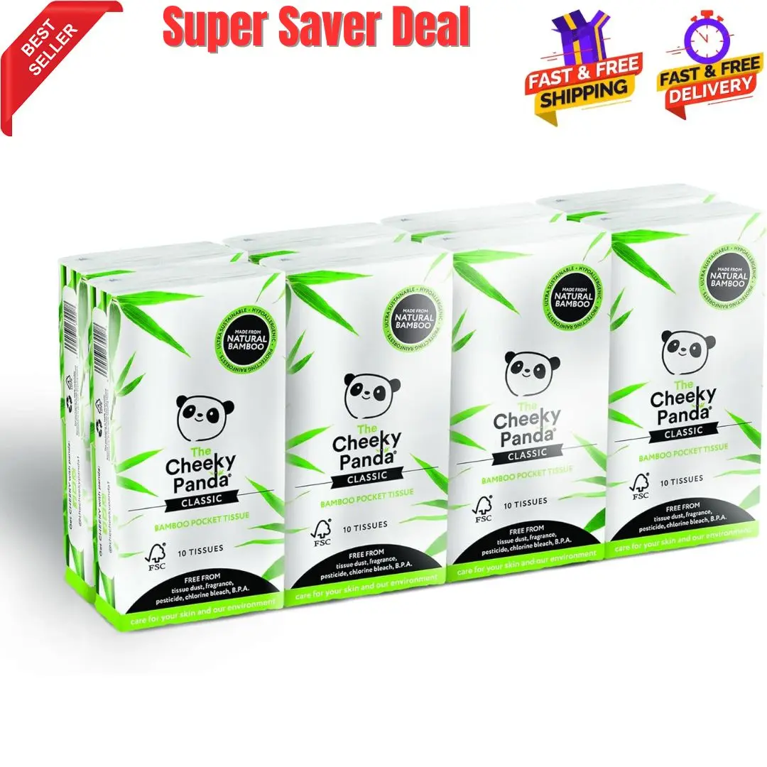 Bamboo Pocket Tissues, 8 Pack of 10 Hypoallergenic Tissues, Ultra Soft, 3-Ply, White, Travel Size