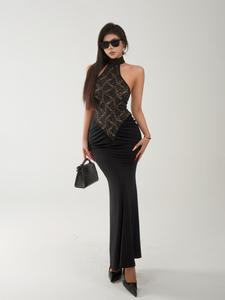 Party sexy temperament sexy slim fit neck hanging lace dress