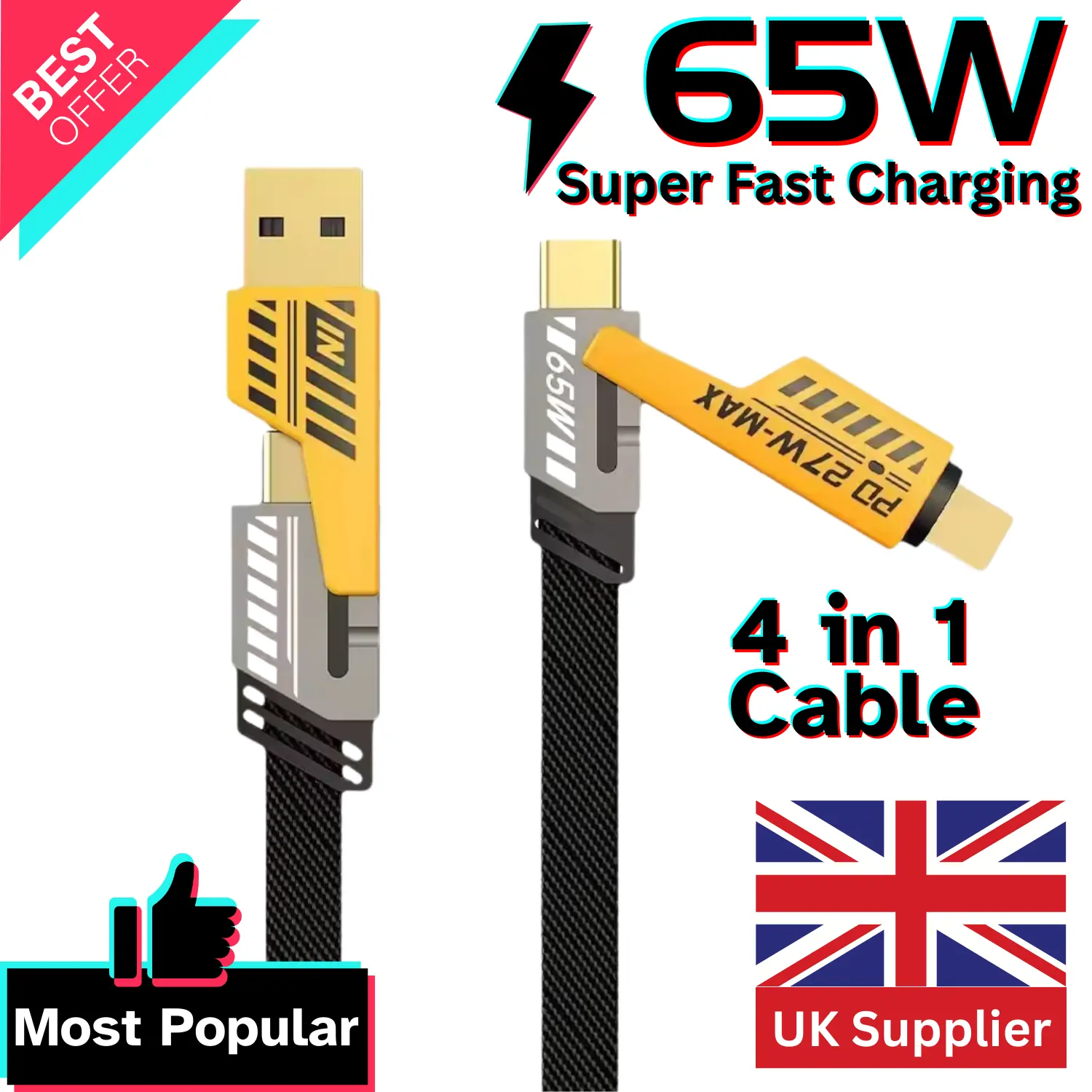 4 in 1 Multi Charging Cable, Fast Charging - Compatible with iPhone 16/15/14/13/12/11 Pro Max, Airpods, iWatch, iPad, MacBook, Samsung S24/S23/S22 & Google