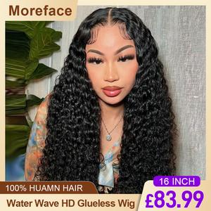 MOREFACE BEAUTY 7x5 Wear Go Wig Water Wave Wig Wear and Go Glueless Wigs Human Hair 30 Inches Human Hair Wigs Pre Plucked 7x5 Glueless Human Wigs Lace Frontal Human Hair Wigs for Women Curly Wig 180% Density 100% Human Hair