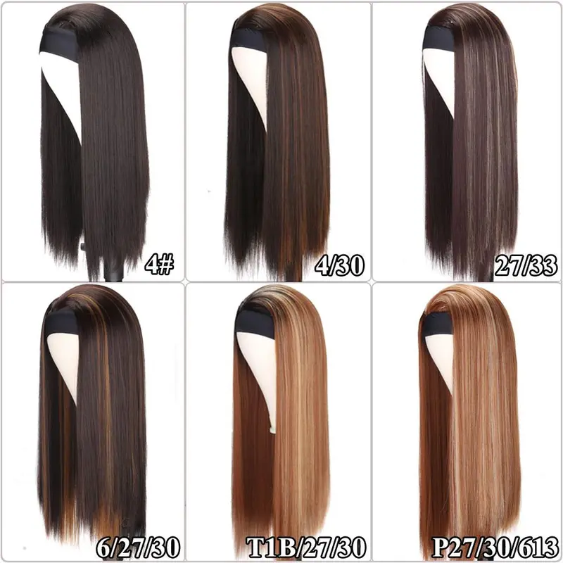 20-30Inch Straight Headband Wig Black/Brown/Mix Color Women's Headband Wig Synthetic Wigs For Women Heat Resistant Synthetic Wig 4