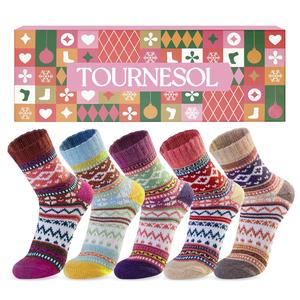 TOURNESOL Thermal Winter Women Socks, Wool Warm Knitting Ladies Socks Vintage Style Soft Cotton Thick Woman Bed Sock Multicoloured for Home Office School Hiking, Ideal Christmas Gifts for Women&Men, UK 4-7, 5-Pair Gift Box. TikTokShopBlackFriday /03