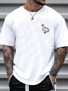 Men's Cartoon Goose Print Round Neck Tee, Regular Fit Fashion Casual Short Sleeve T-shirt for Summer, Men's Clothes for Daily Wear