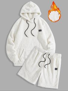Men's Thermal Hoodie & Drawstring Waist Short Set, Casual Fashion Cozy Breathable Two-piece Outfits for Daily Outdoor Wear, Men Clothes for Spring & Fall