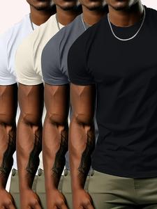 Men's Solid Color Short Sleeve Tee, Casual Breathable Round Neck T-shirt for Summer, Men's Top for Daily Wear, Tropical