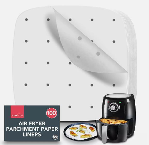 100 Perforated Air Fryer Liners 26cm | Square Disposable Parchment Baking Paper 0