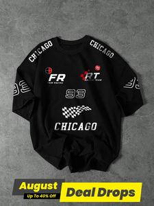 Men's Letter & Race Print Round Neck Graphic T-shirt, Casual Regular Fit Short Sleeve Crew Neck T-shirt for Daily Wear, Unisex's Top for All Seasons, Streetwear