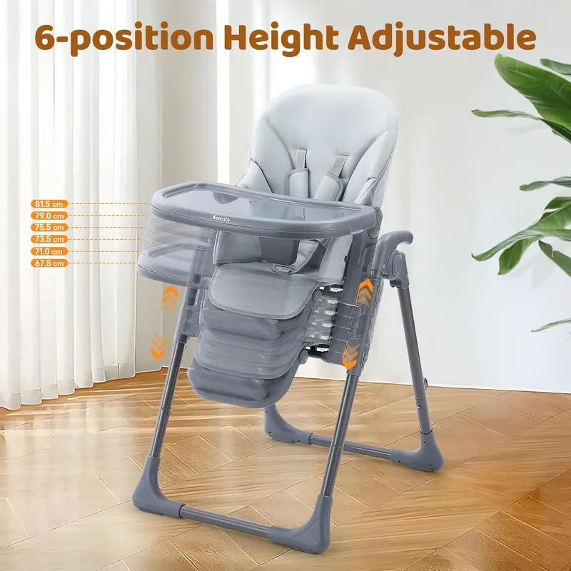 Baby Highchair, Foldable and Adjustable Baby Chair, 6 Height Settings, 4 Recline Positions, 3 Tray Positions, Adjust Footrest, Portable High Chair for Baby and Toddler (Grey) 3