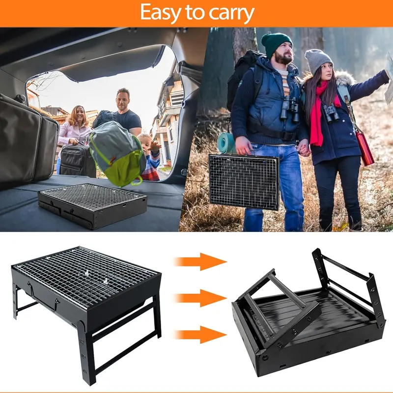 BBQ Barbecue Grill, Portable Foldable Charcoal Grill for Outdoor, Stainless Steel BBQ Tabletop Smoker for Picnic, Garden, Terrace, Camping, Travel, Hiking 2