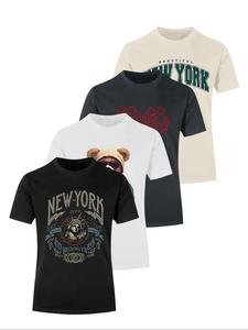 Men's Letter Print Round Neck Tee, Casual Short Sleeve T-shirt for Summer, Men's Top for Daily Wear