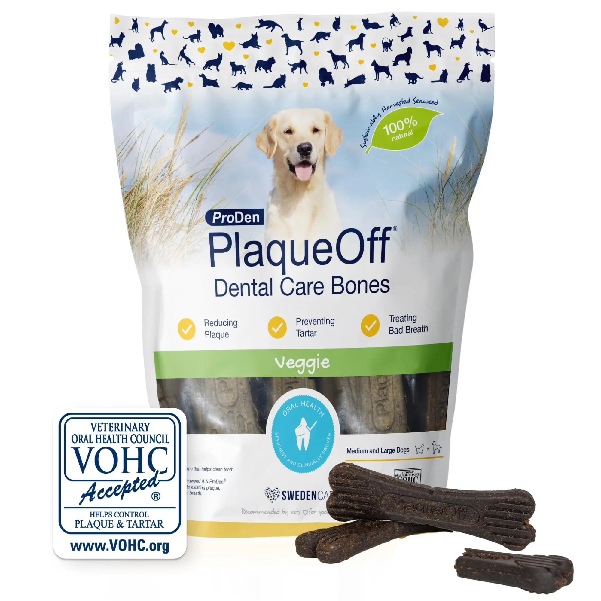 ProDen PlaqueOff 13 Dental Bones for Medium & Large Bones (VEGGIE FLAVOUR) – Clinically Proven by the VOHC to Reduce Tartar, Plaque, and Bad Breath.