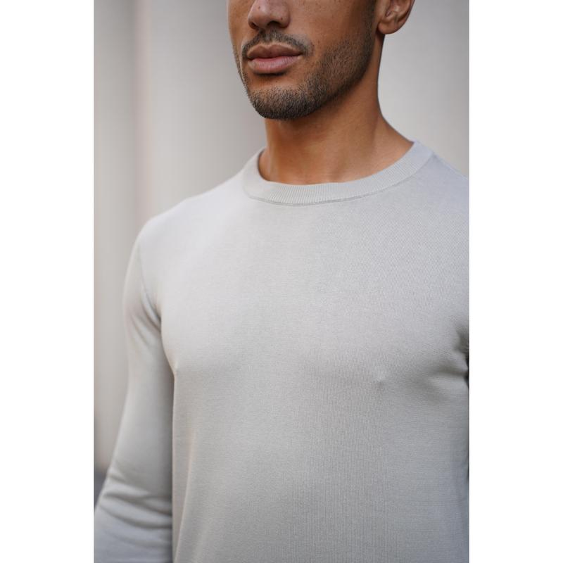 Capo Egyptian Cotton Crew Neck Jumper - Stone 2