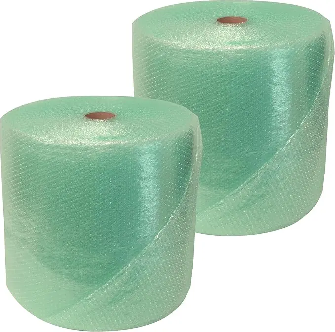 Globe Packaging 2 Rolls of 500mm x 100m Large Green Biodegradable Bubble Wrap Roll with Small Air Bubbles - Cushioning & Protection Packaging for Moving House, Ecommerce and Storage